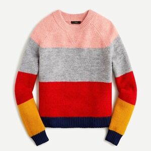 J. CREW Colorblock Crewneck Sweater Pullover Alpaca Merino Wool Bright Preppy XS